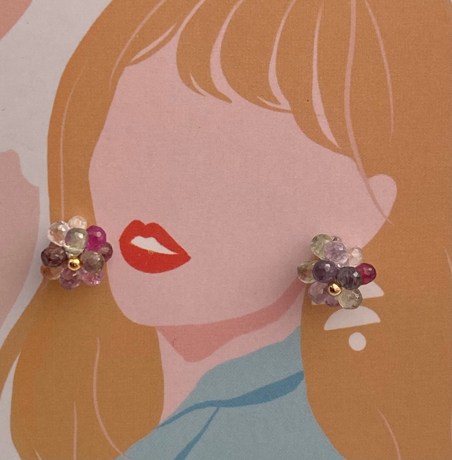 Multicolored Sapphire Ball Stud Earrings